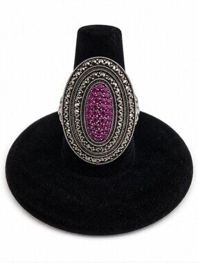 Dallas Prince Sterling Silver Ruby Marcasite Scroll Ring Size 7